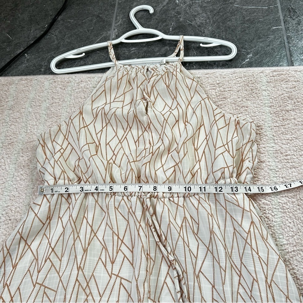 Elizabeth Crosby Midi Dress Keyhole Bust Cream Burnt Orange Spring Size Medium - Picture 6 of 9
